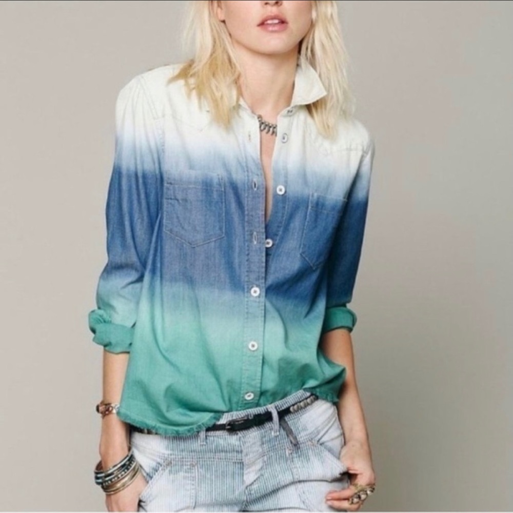 Free People Tie Dye Denim Top